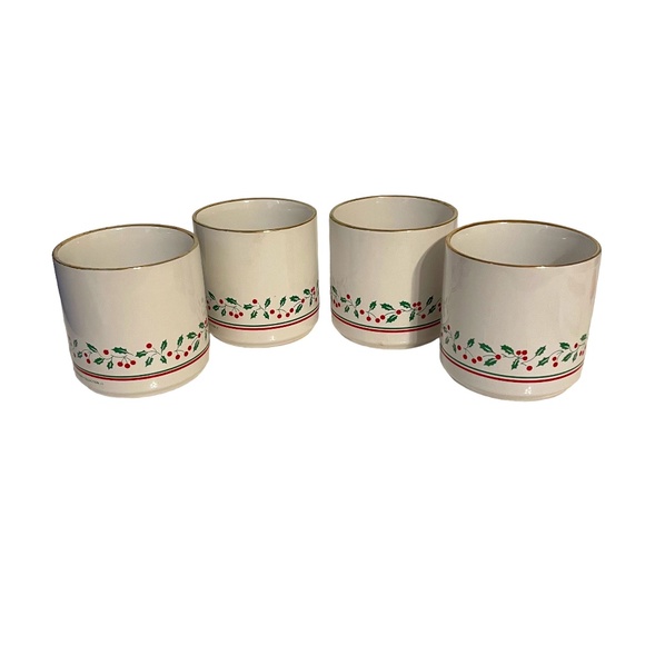 Vintage‎ 1987 Arby's Gold Rim Christmas Holly Hot Cocoa Coffee Mugs Set of 4 - Picture 1 of 9